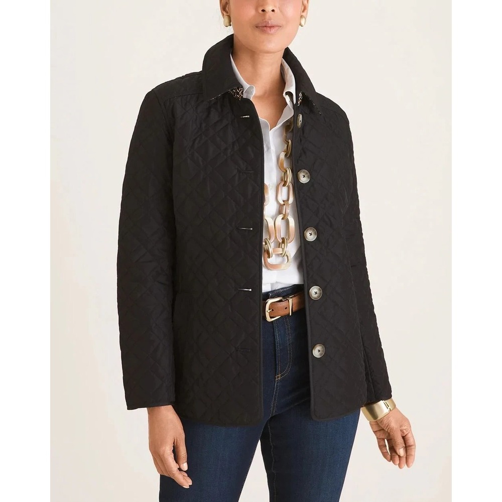 Black Quilted Barn Coat Women's Chico's 2 Large Barn Chore Equestrian‎ Preppy
